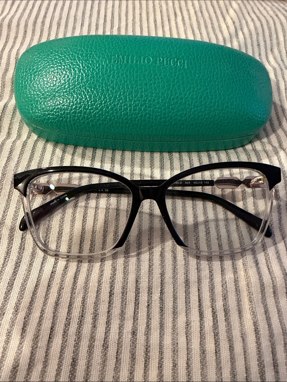 Emilio Pucci Teal Hard Sunglasses Case and glasses